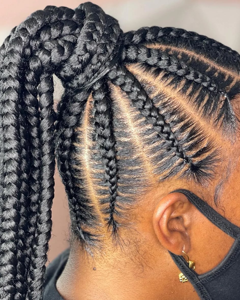 Mid Back Braids Into High Ponytail, Black — Simple Braids Styles