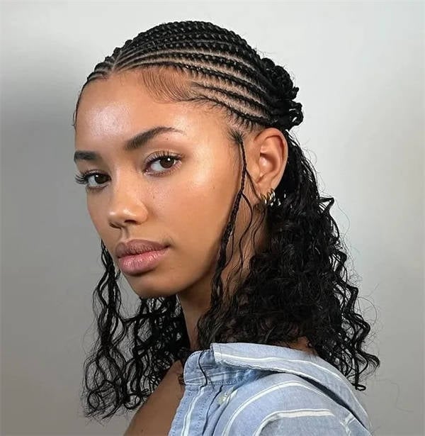 Collarbone Cornrows With Voluminous Curls — Simple Braids Styles