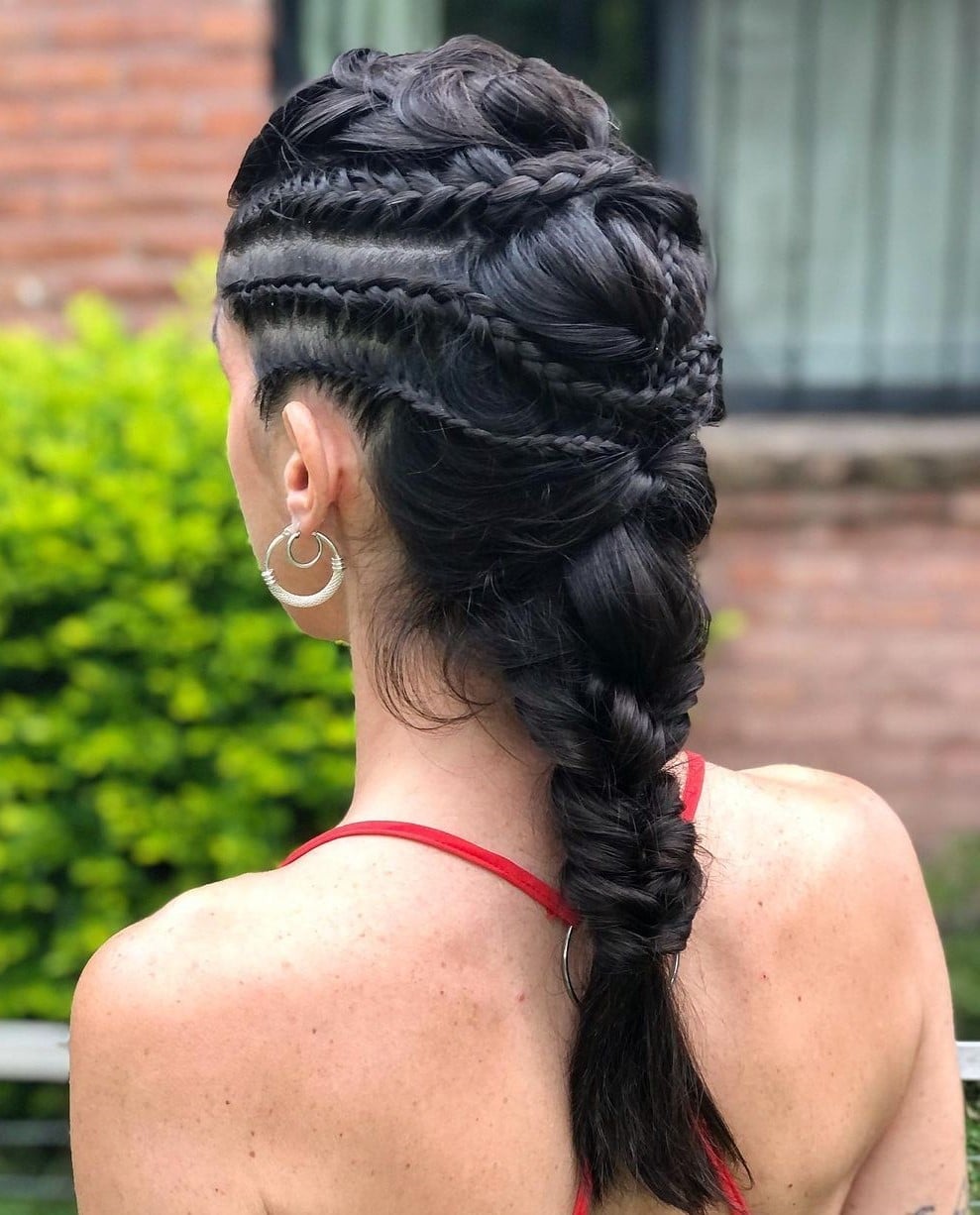 Intricate Black Braided Updo — Simple Braids to the Side