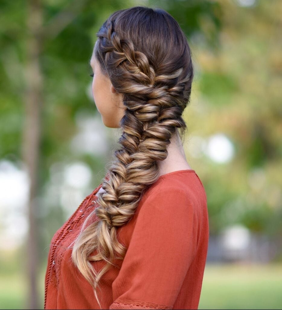 Brown Dutch Braid With Blonde Highlights — Simple Braids to the Side
