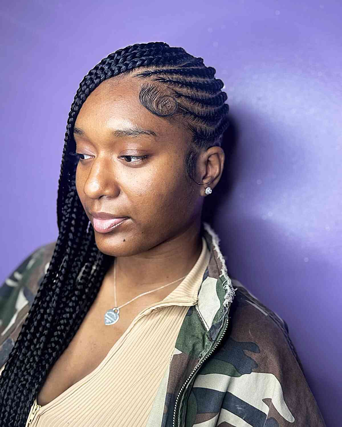 Thick Black Mid-Back Simple Side Braid — Simple Braids to the Side