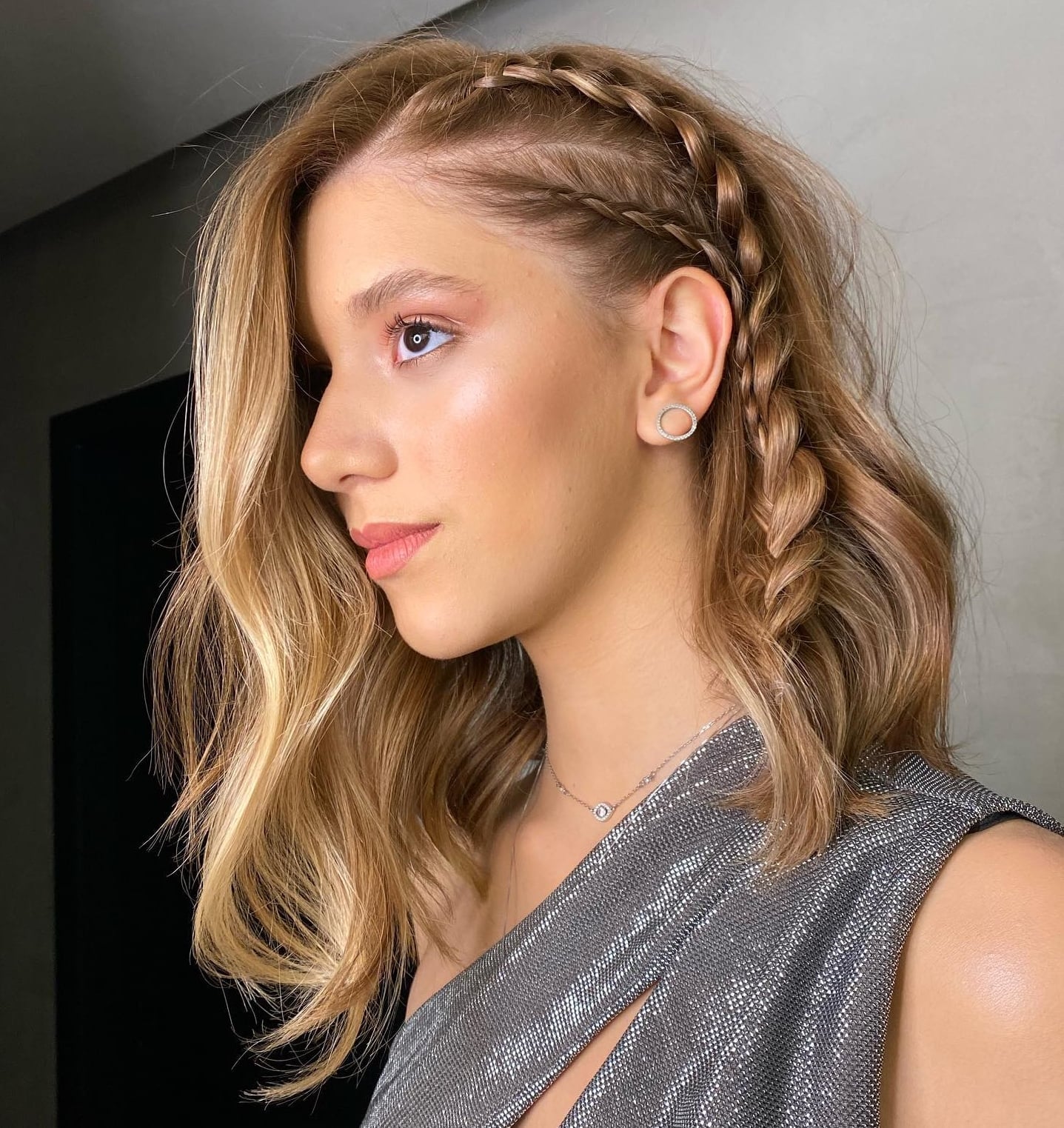 Blonde Lob With Subtle Side Braid Detail — Simple Braids to the Side