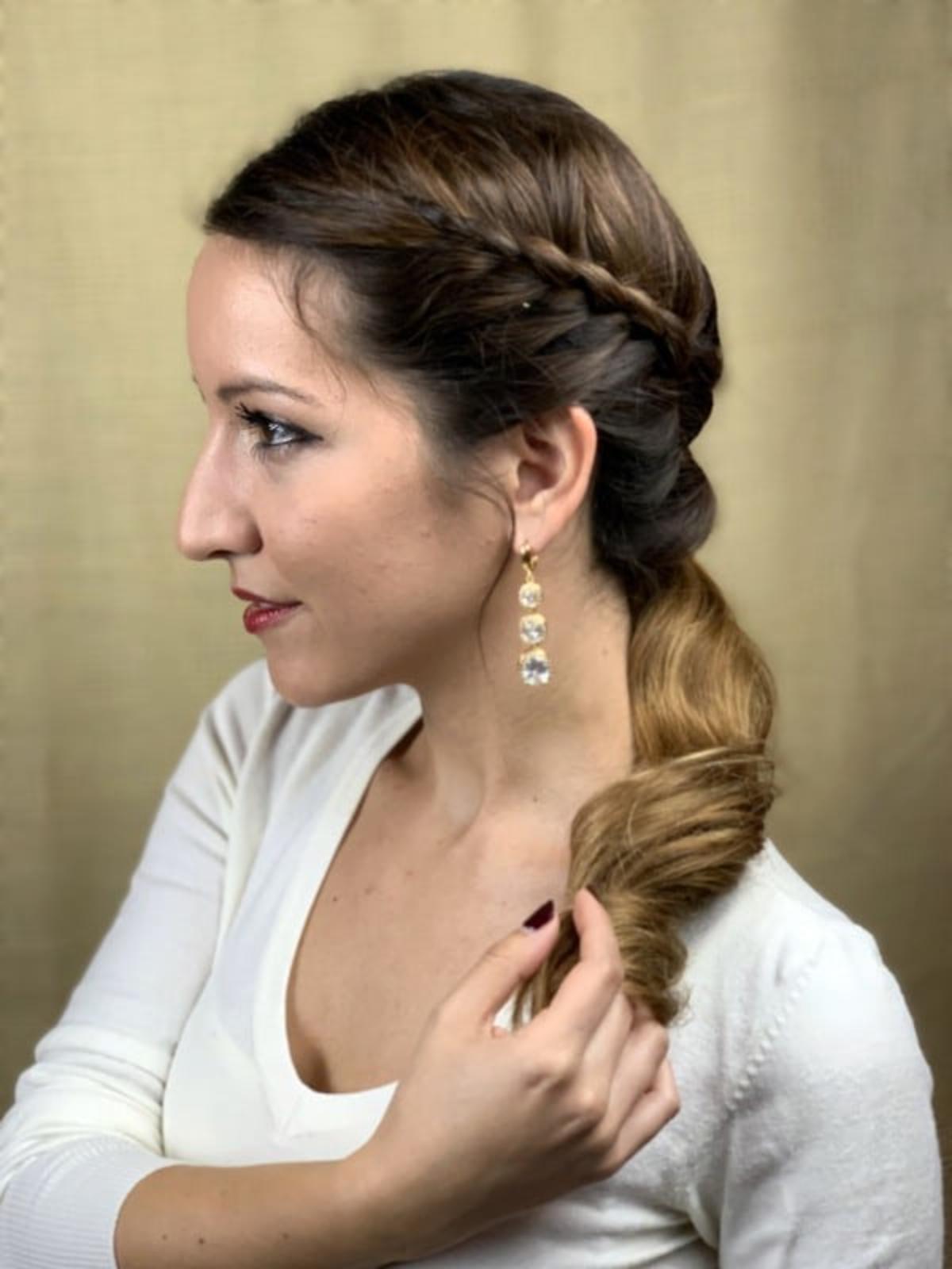 Dark Brown Caramel Highlight Braid To Ponytail — Simple Braids to the Side