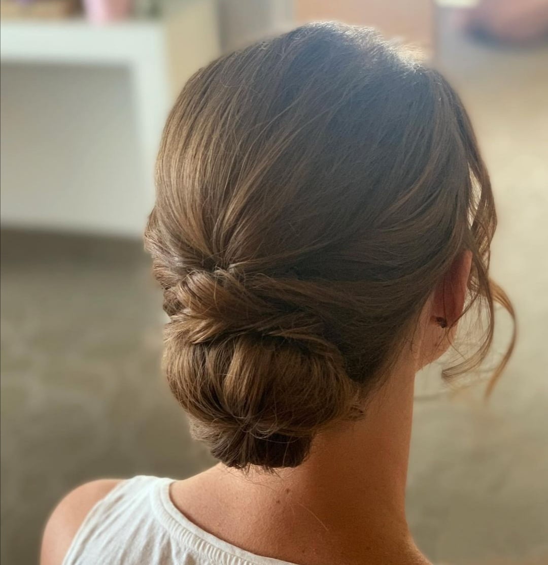 Softly Twisted Medium Brown Low Bun — Simple Bridal Bun