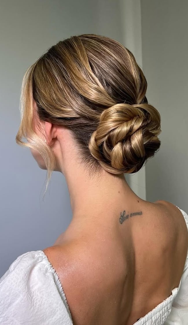 Intricate Braided Honey Bronde Bun — Simple Bridal Bun
