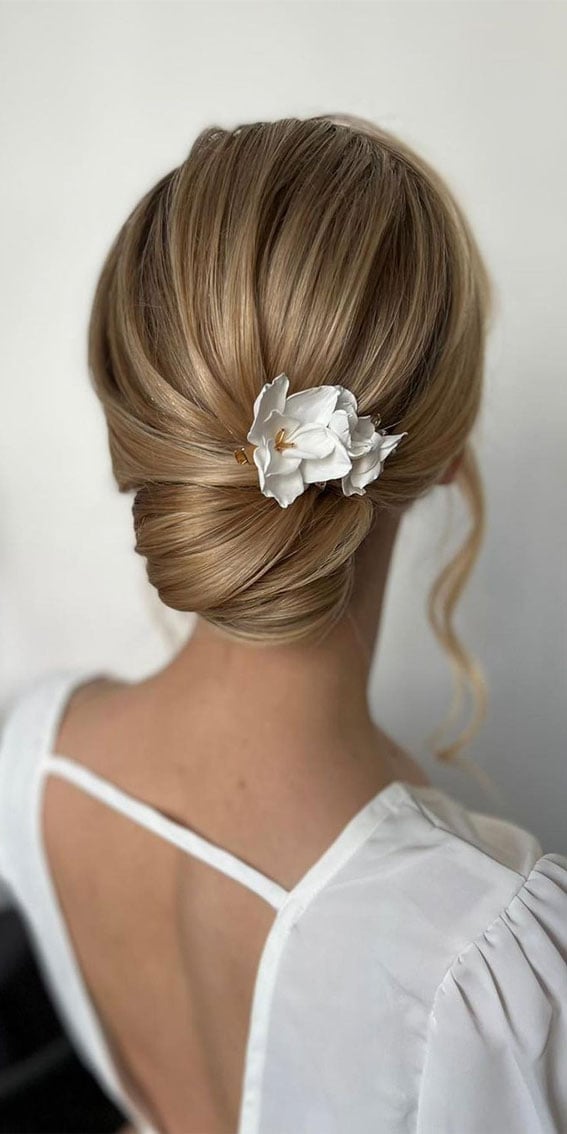 Blonde Bun with Flower Accessory — Simple Bridal Bun