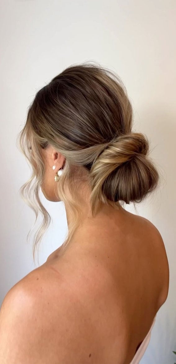 Romantic Dark Blonde Bun with Tendrils — Simple Bridal Bun