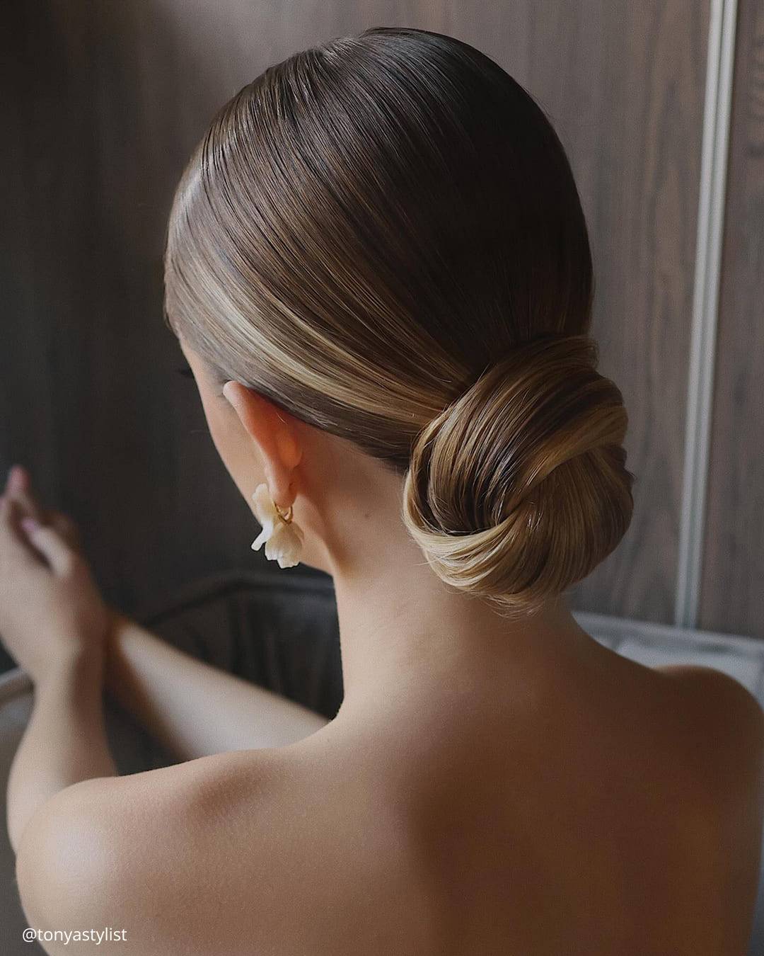 High-Gloss Honey Blonde Low Bun — Simple Bridal Bun