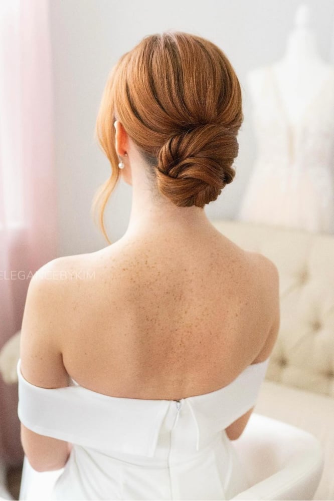 Sophisticated Red Sleek Low Bun — Simple Bridal Bun