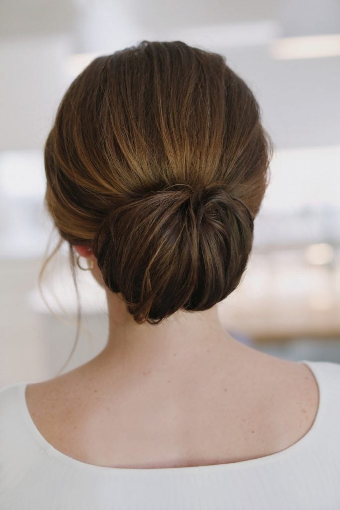 Smooth Dark Brown Bun with Highlights — Simple Bridal Bun