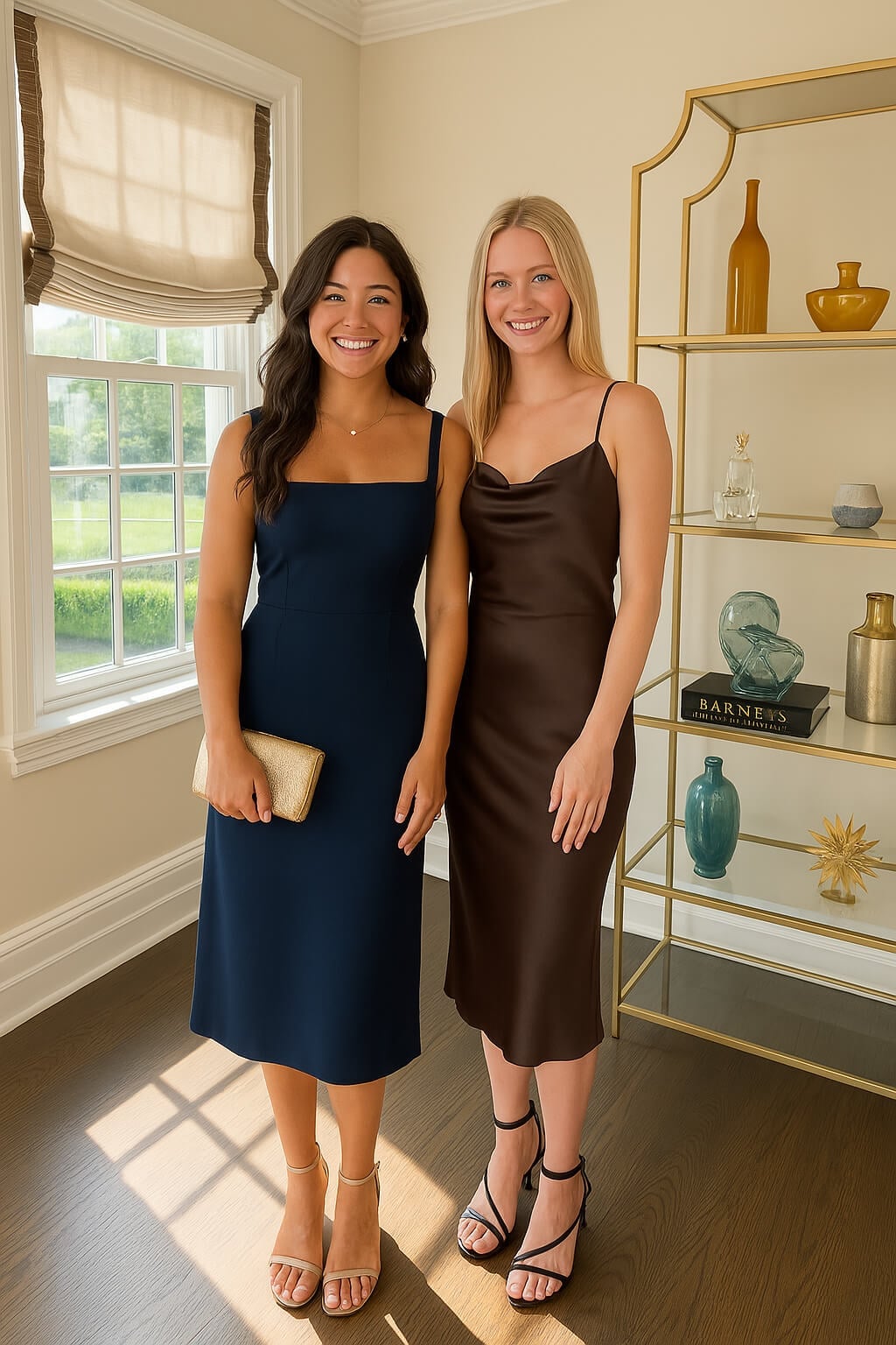 Dark Brown Satin Slip Midi Dress Dark Brown Satin Slip Midi Dress — Simple Bridal Shower Outfits for Guest