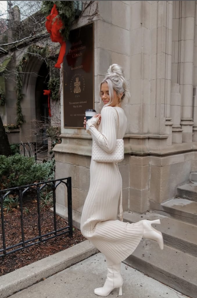 Cream Ribbed Knit Midi Dress With Flared Hem Cream Ribbed Knit Midi Dress With Flared Hem — Simple Bridal Shower Outfits for Guest