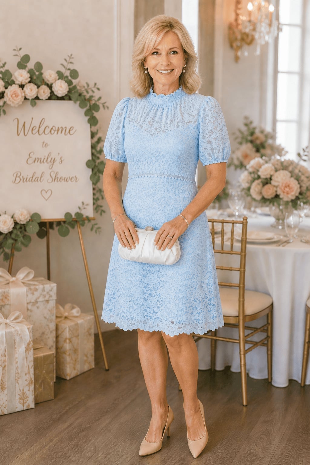 Pastel Blue Lace Fit and Flare Dress Pastel Blue Lace Fit and Flare Dress — Simple Bridal Shower Outfits for Guest