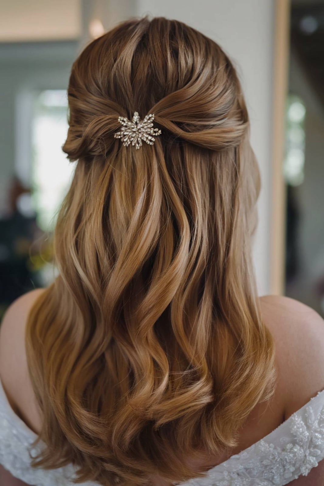 Honey Blonde Half Up With Ornate Accessory Honey Blonde Half Up With Ornate Accessory — Simple Bridesmaid Hairstyles Half Up