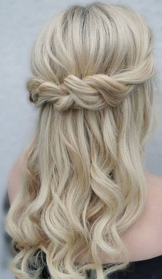 Blonde Waves Half Up With Braided Crown Blonde Waves Half Up With Braided Crown — Simple Bridesmaid Hairstyles Half Up