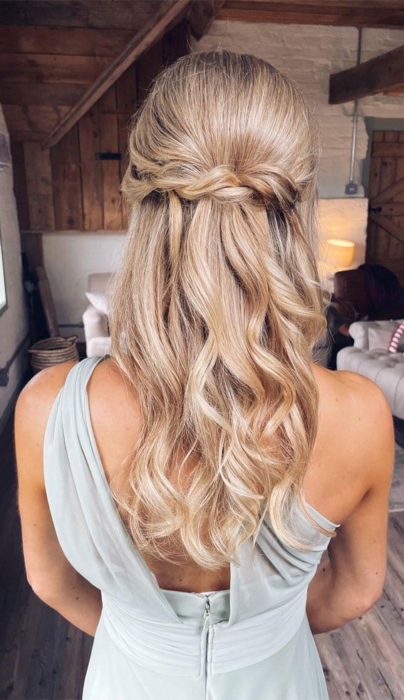 Honey Blonde Half Up With Crown Braid Honey Blonde Half Up With Crown Braid — Simple Bridesmaid Hairstyles Half Up