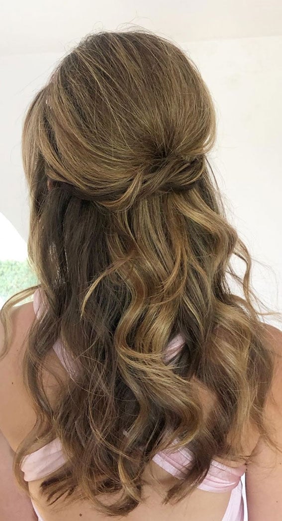 Medium Brown Half Up With Soft Twists Medium Brown Half Up With Soft Twists — Simple Bridesmaid Hairstyles Half Up