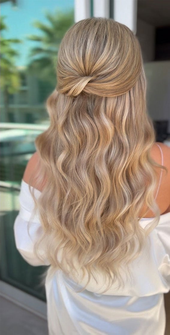 Blonde Balayage Half Up With Twisted Knot Blonde Balayage Half Up With Twisted Knot — Simple Bridesmaid Hairstyles Half Up