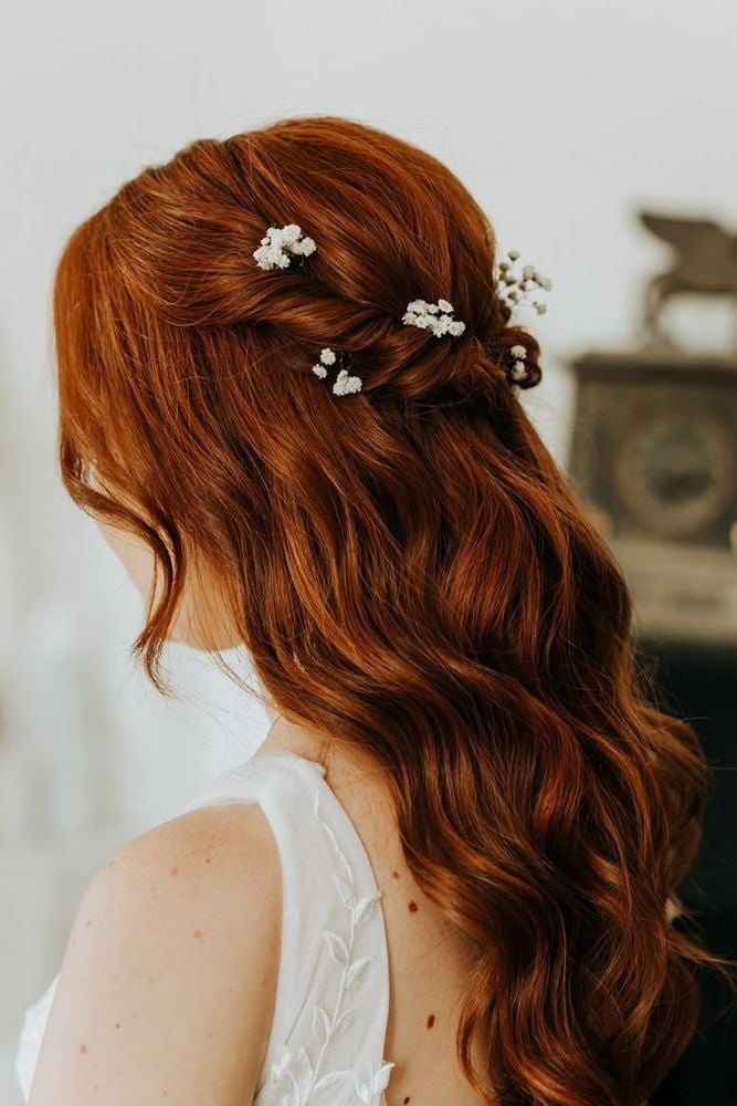 Red Hair Half Up With Twisted Waves Red Hair Half Up With Twisted Waves — Simple Bridesmaid Hairstyles Half Up