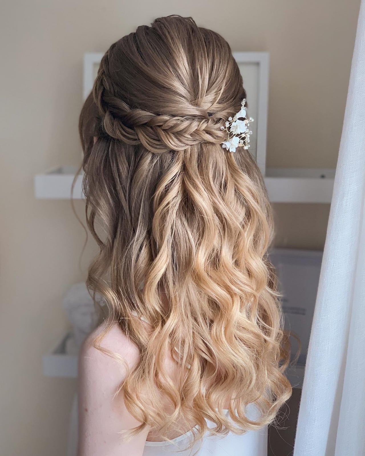 Mid-Back Loose Curls With Braided Crown Mid-Back Loose Curls With Braided Crown — Simple Bridesmaid Hairstyles Half Up