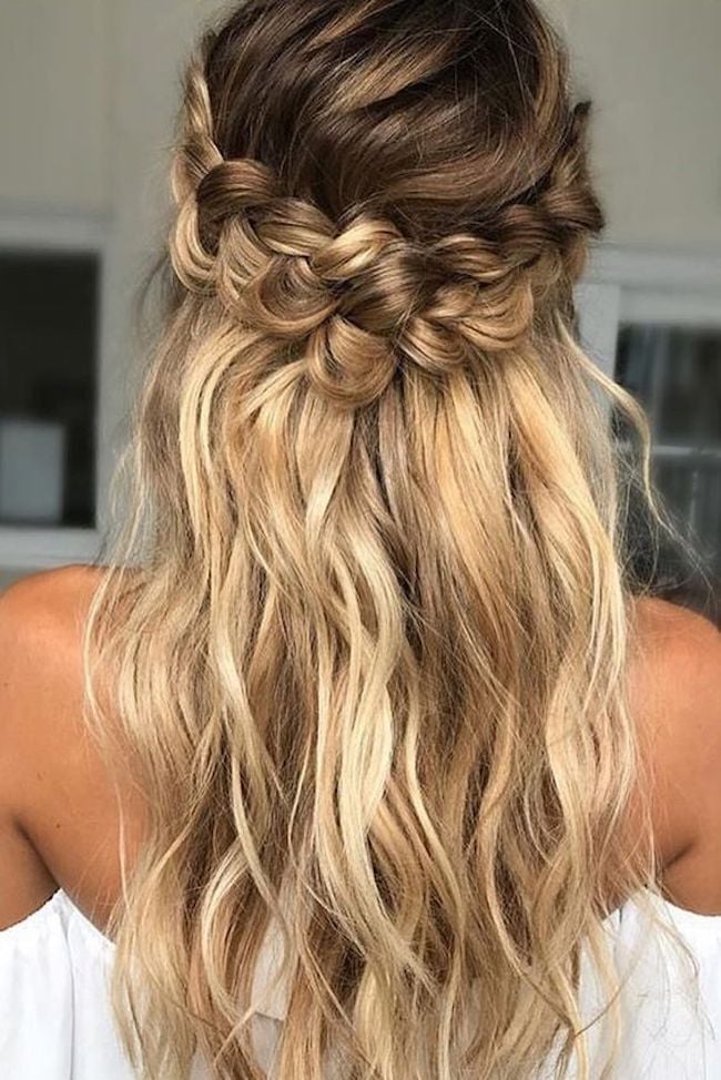 Blonde Balayage Half Up With Chunky Braid Blonde Balayage Half Up With Chunky Braid — Simple Bridesmaid Hairstyles Half Up