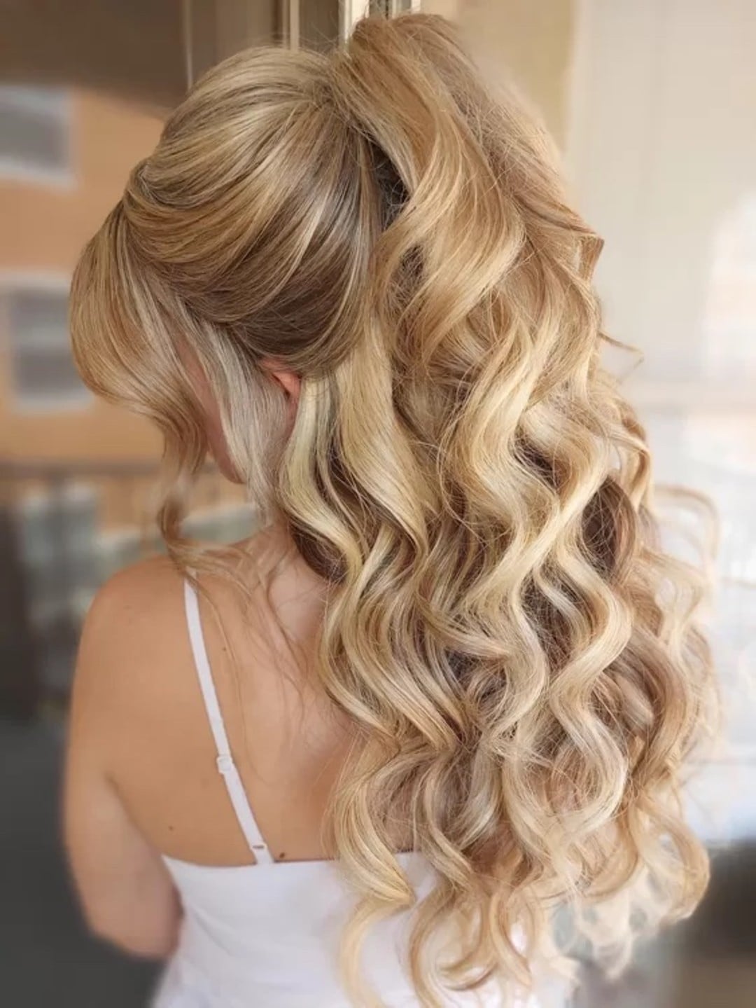 Platinum Curly Half Up High Ponytail Platinum Curly Half Up High Ponytail — Simple Bridesmaid Hairstyles Half Up