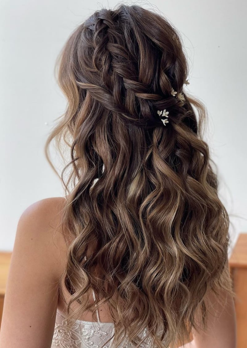 Medium Brown Half Up With Braided Detail Medium Brown Half Up With Braided Detail — Simple Bridesmaid Hairstyles Half Up