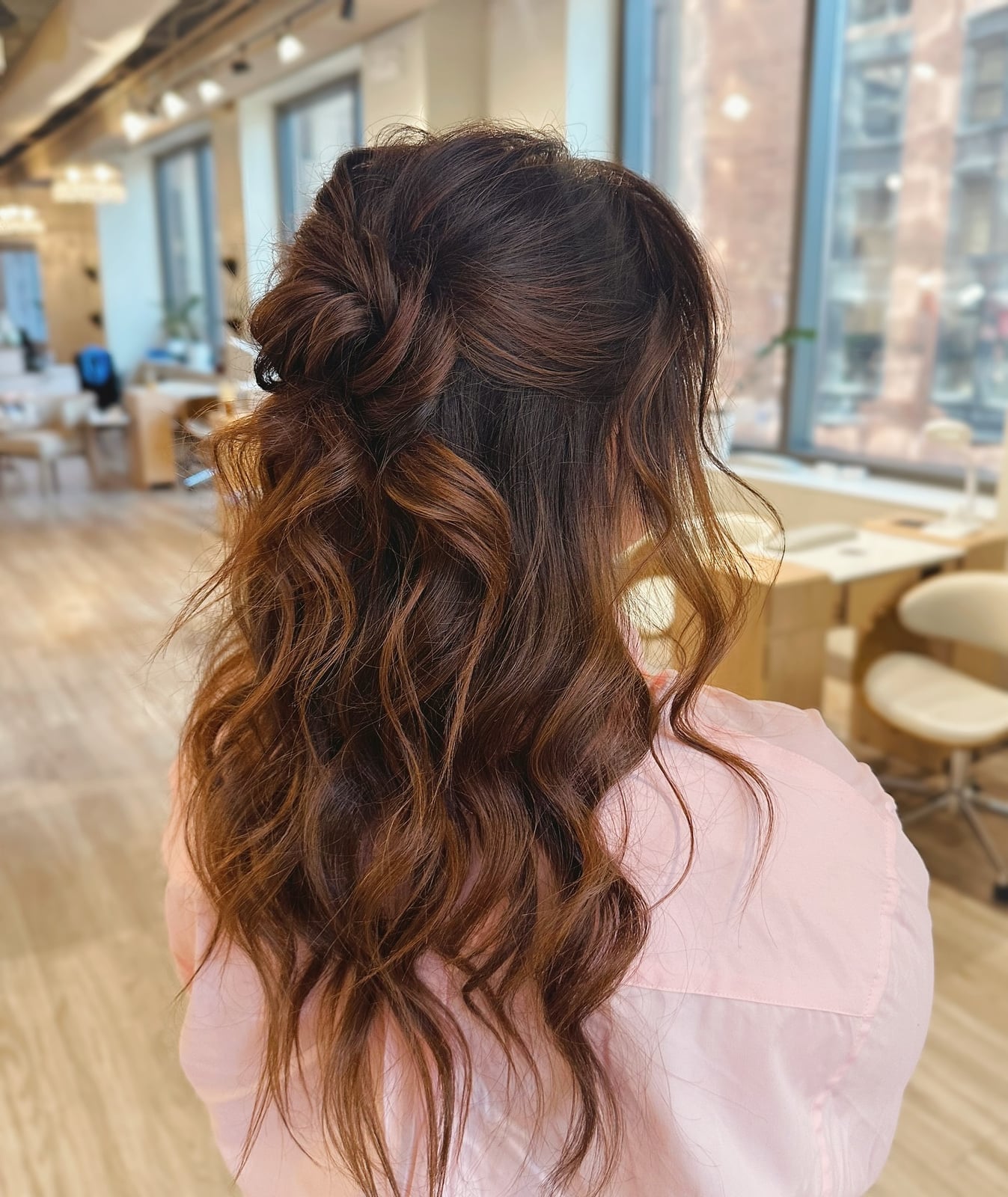 Dark Brown Half Up With Braided Knot Dark Brown Half Up With Braided Knot — Simple Bridesmaid Hairstyles Half Up