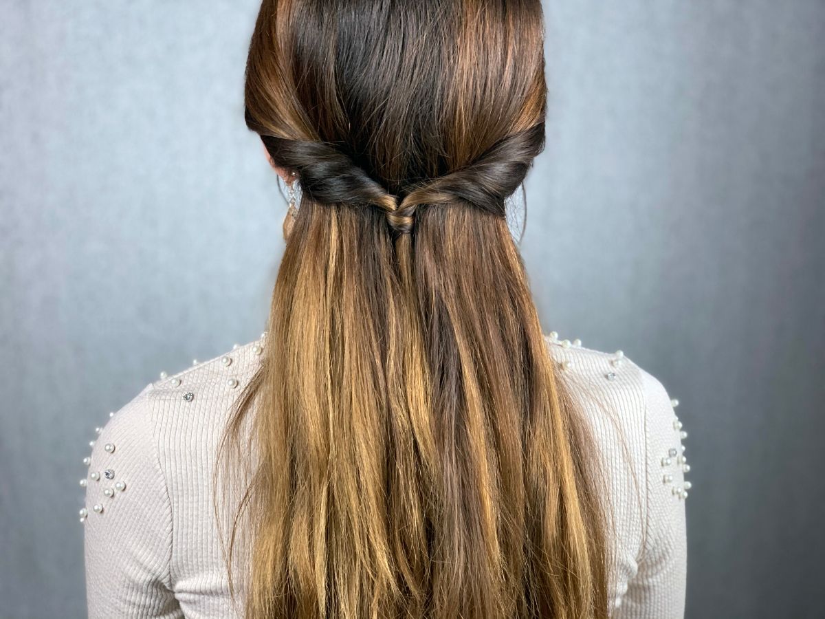 Simple Dark Brown Half Up Twisted Knot, Mid-Back Simple Dark Brown Half Up Twisted Knot, Mid-Back — Simple Bridesmaid Hairstyles Half Up