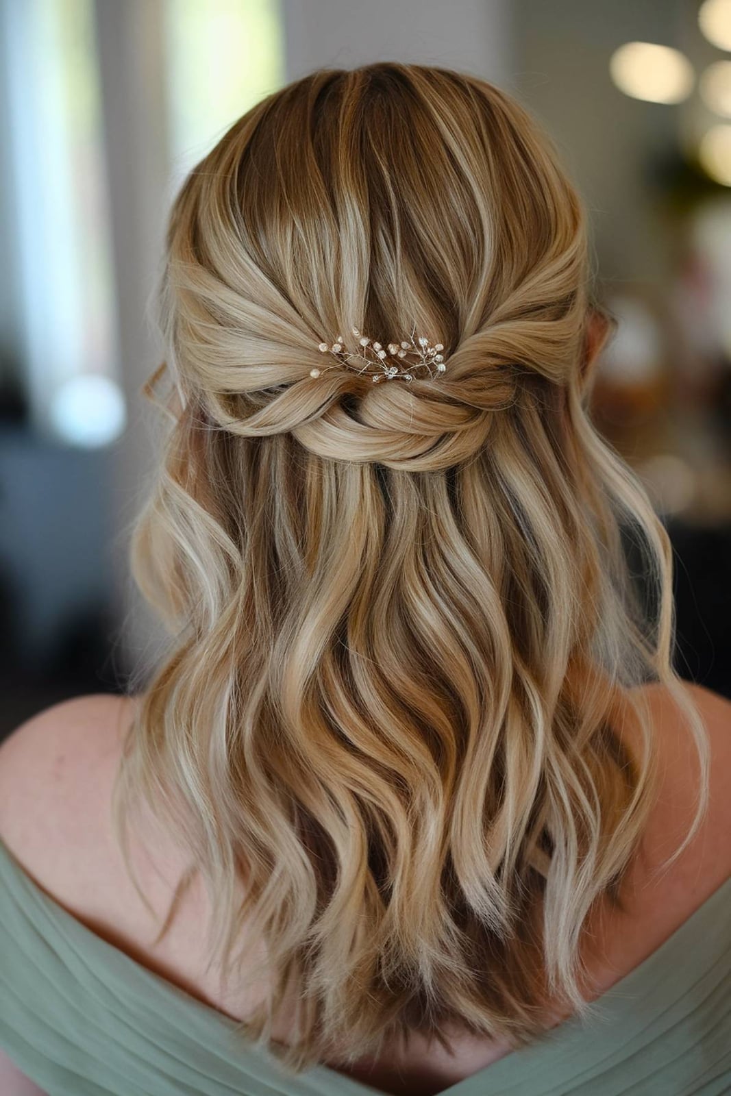 Blonde Waves Half Up With Twisted Sections Blonde Waves Half Up With Twisted Sections — Simple Bridesmaid Hairstyles Half Up