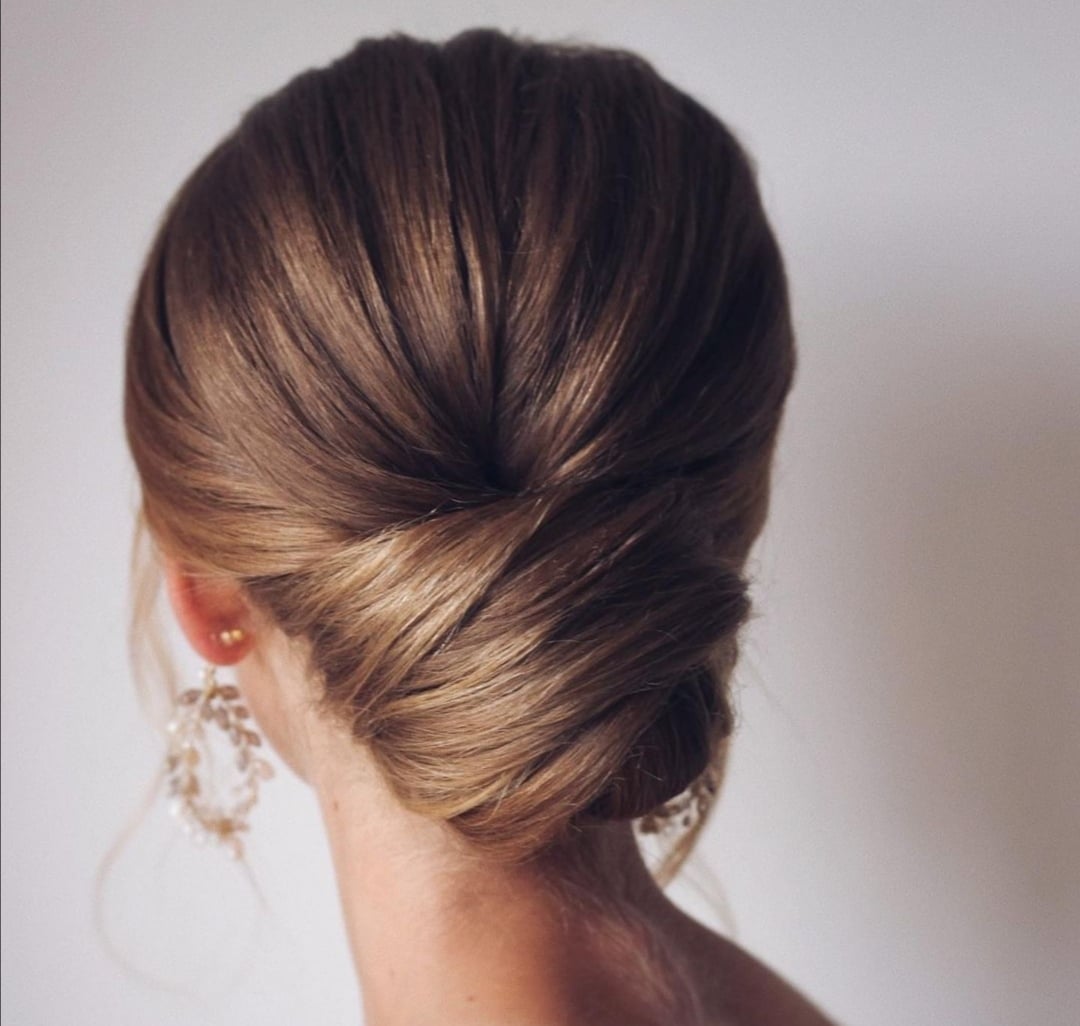 Medium Brown Smooth Twisted Chignon — Simple Bridesmaid Updos