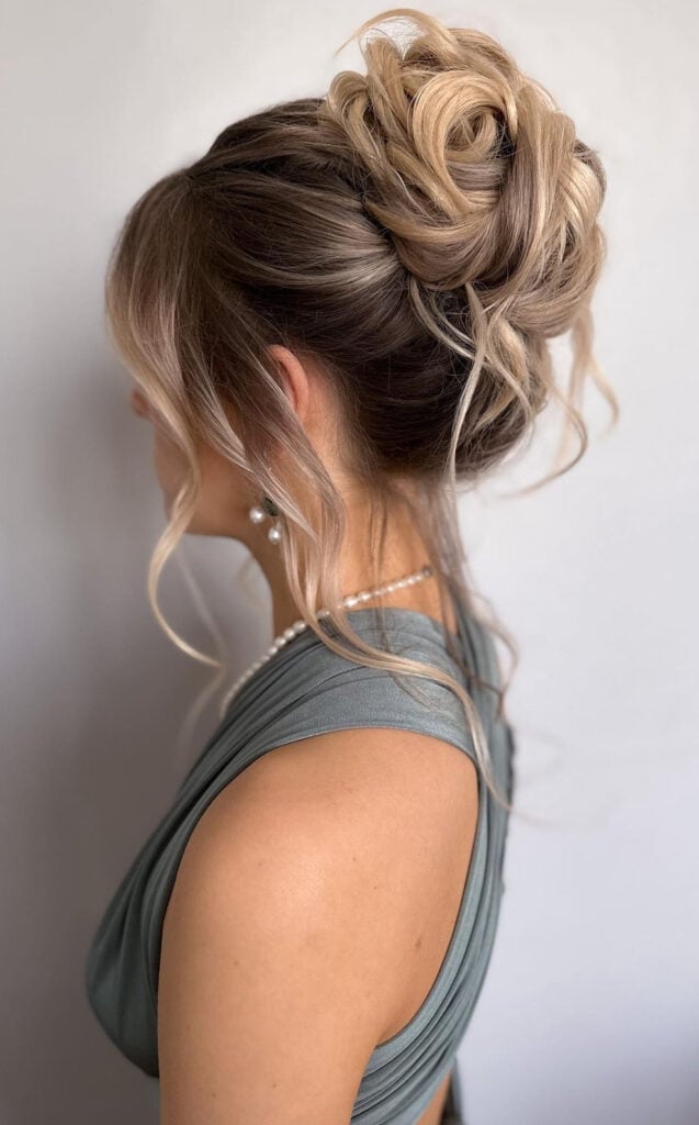 Blonde Balayage Voluminous Loose Bun — Simple Bridesmaid Updos
