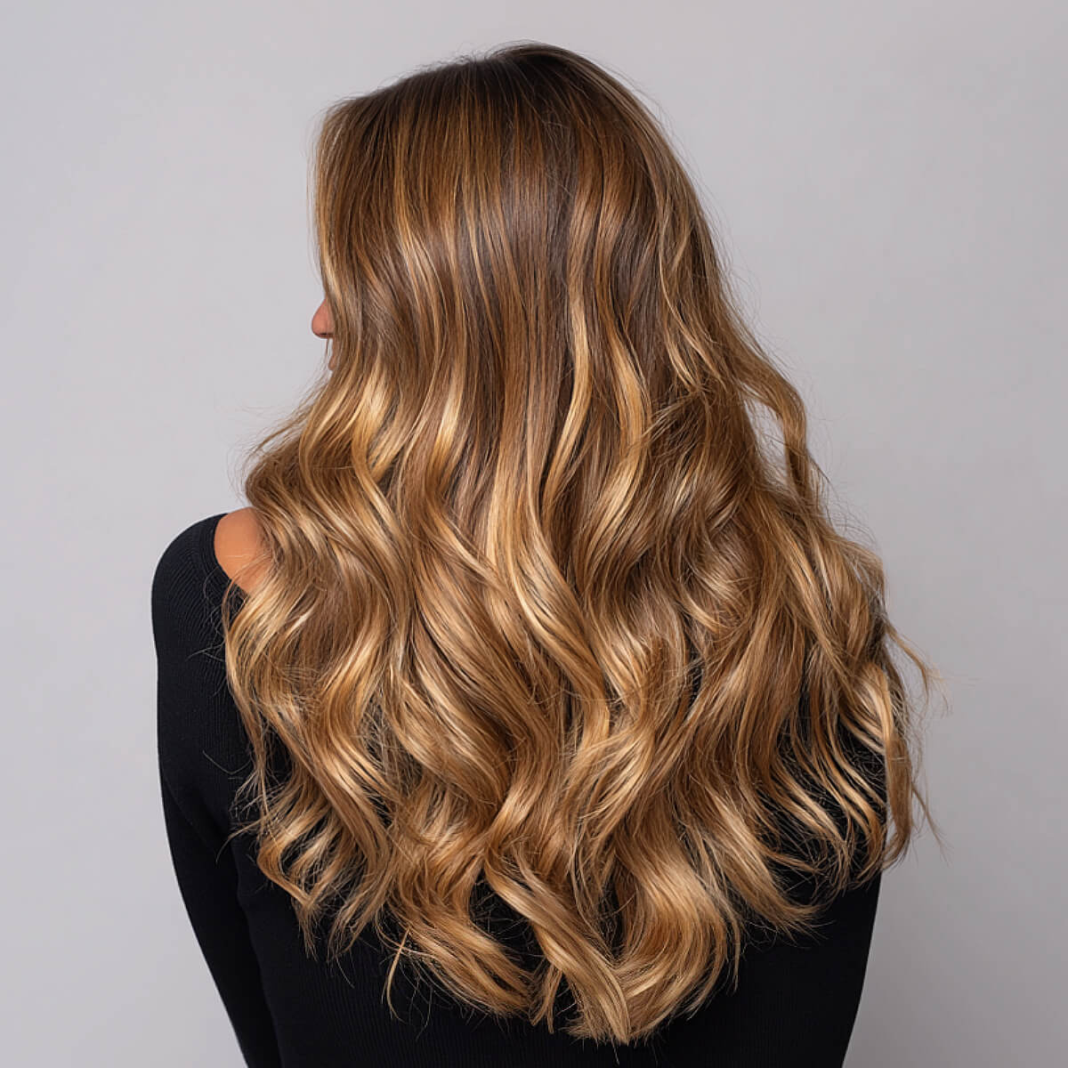 Mid-Back Warm Bronde With Golden Highlights — Simple Bronde Balayage