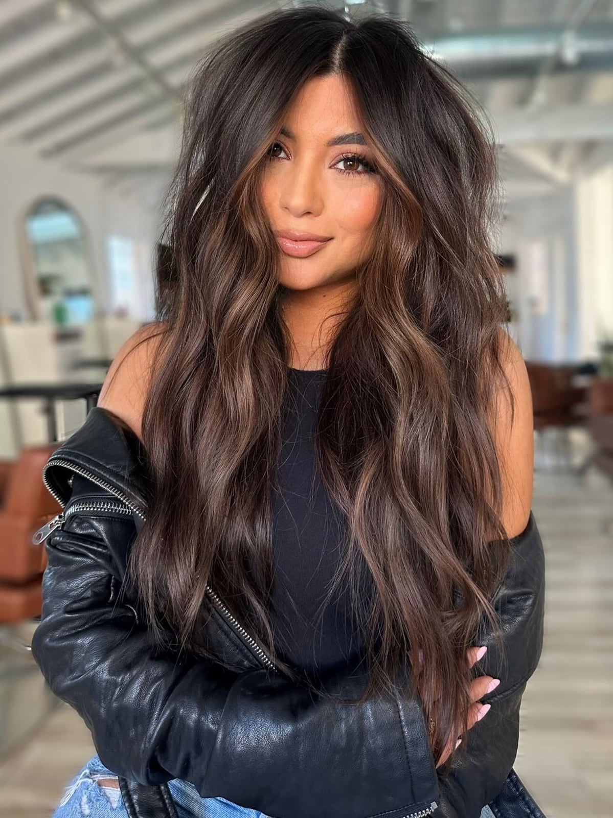 Dark Brown Base With Caramel Balayage Lob — Simple Bronde Balayage