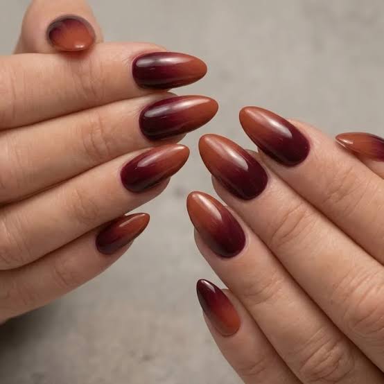 Medium Almond Red Brown Orange Brown — Simple Brown Ombre Nails