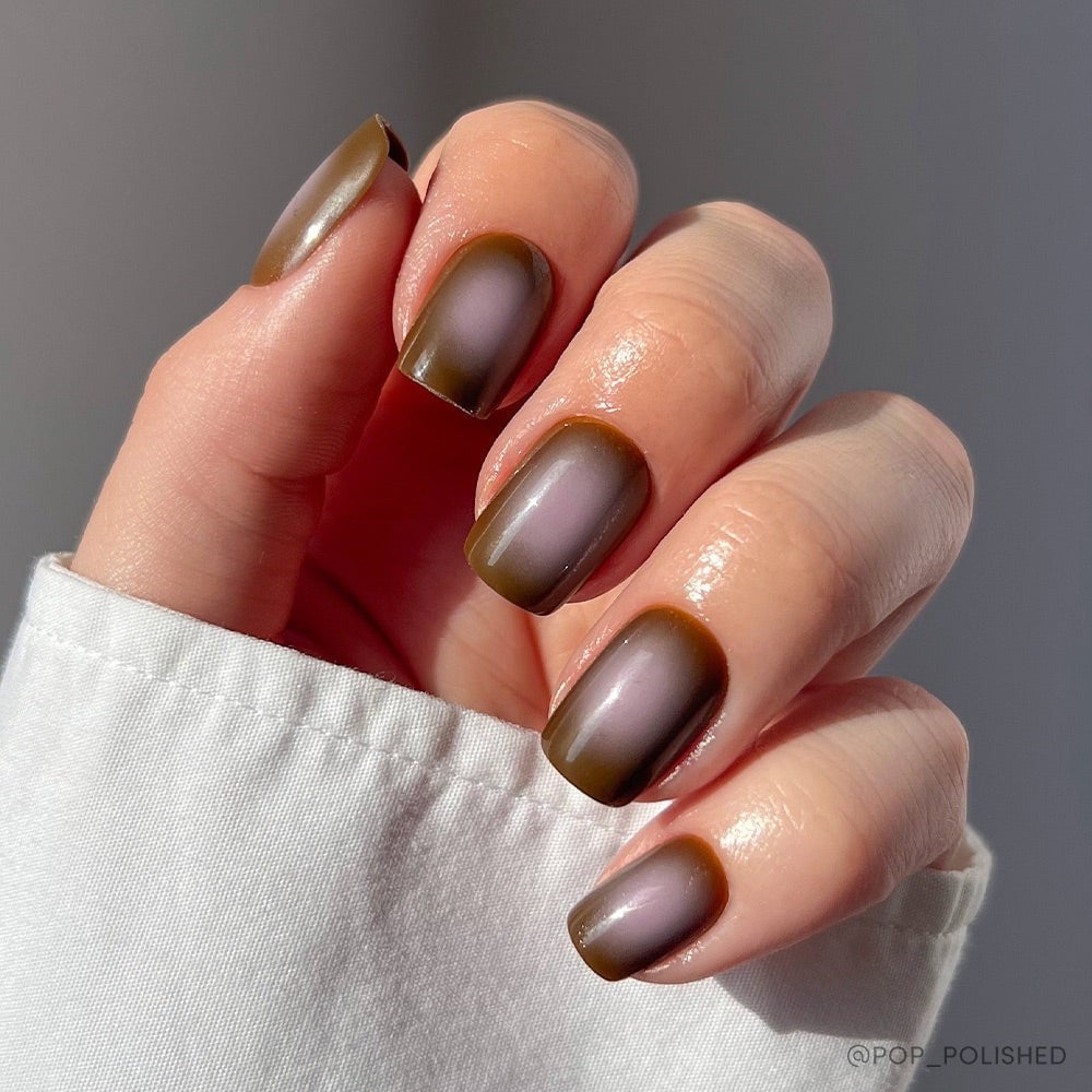 Short Square Dark Brown Purple-Pink — Simple Brown Ombre Nails