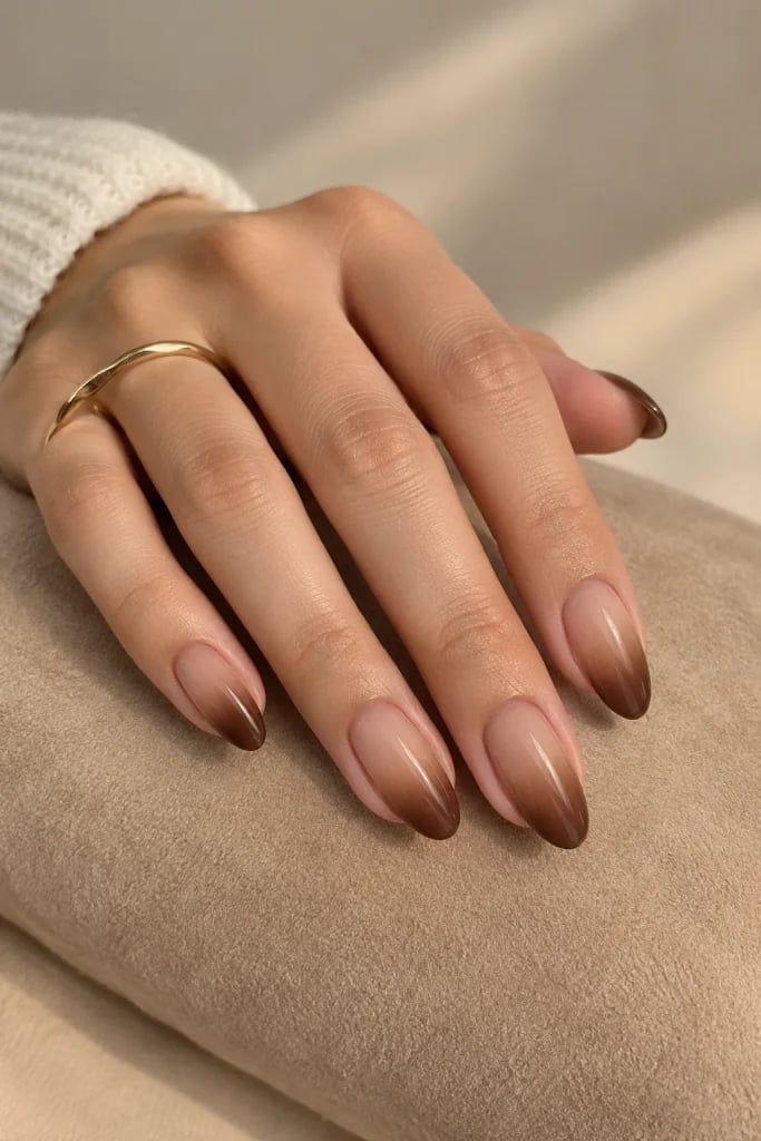 Medium Almond Flawless Brown Ombre — Simple Brown Ombre Nails