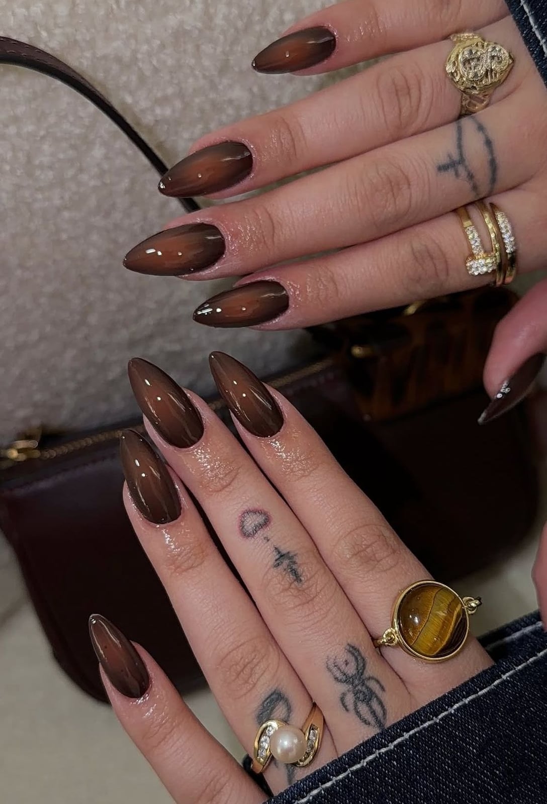 Rich Glossy Brown Ombre Gradient — Simple Brown Ombre Nails
