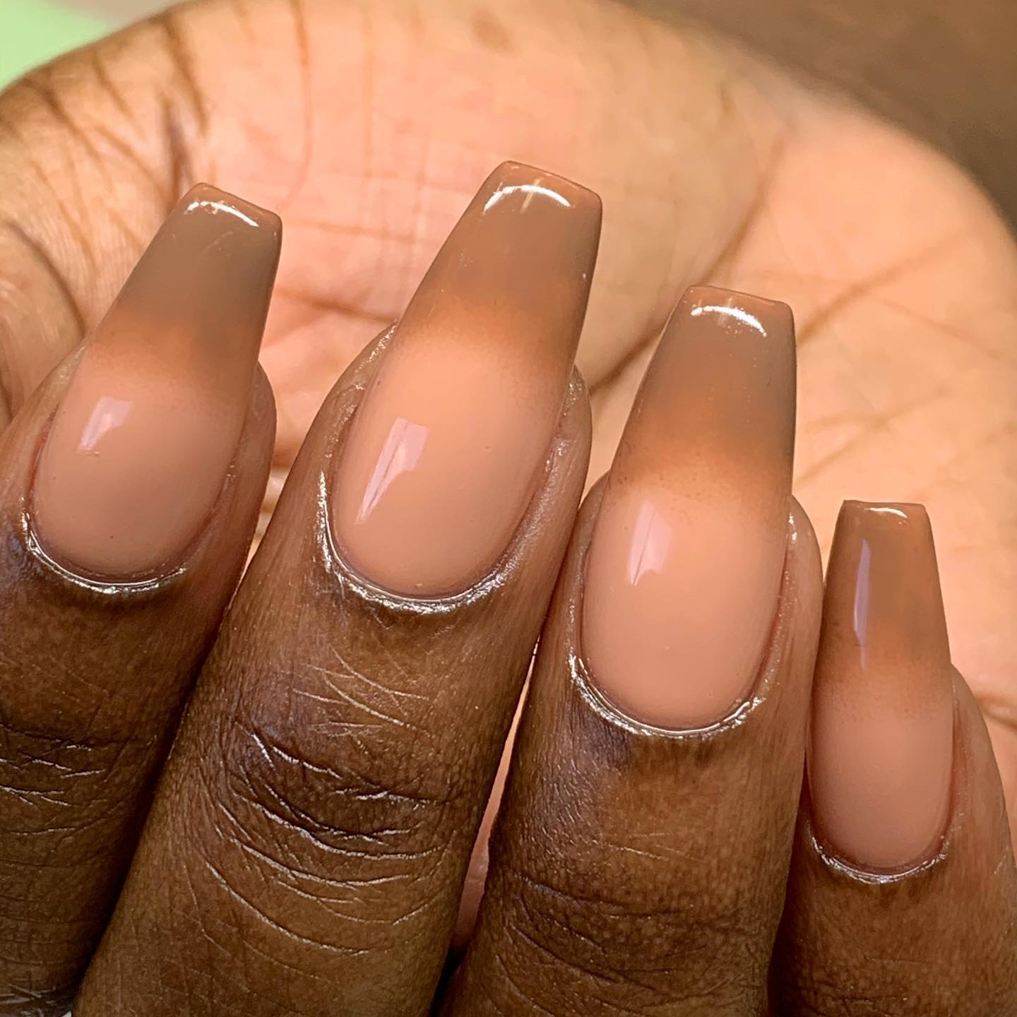 Long Soft Square Nude Medium Brown — Simple Brown Ombre Nails