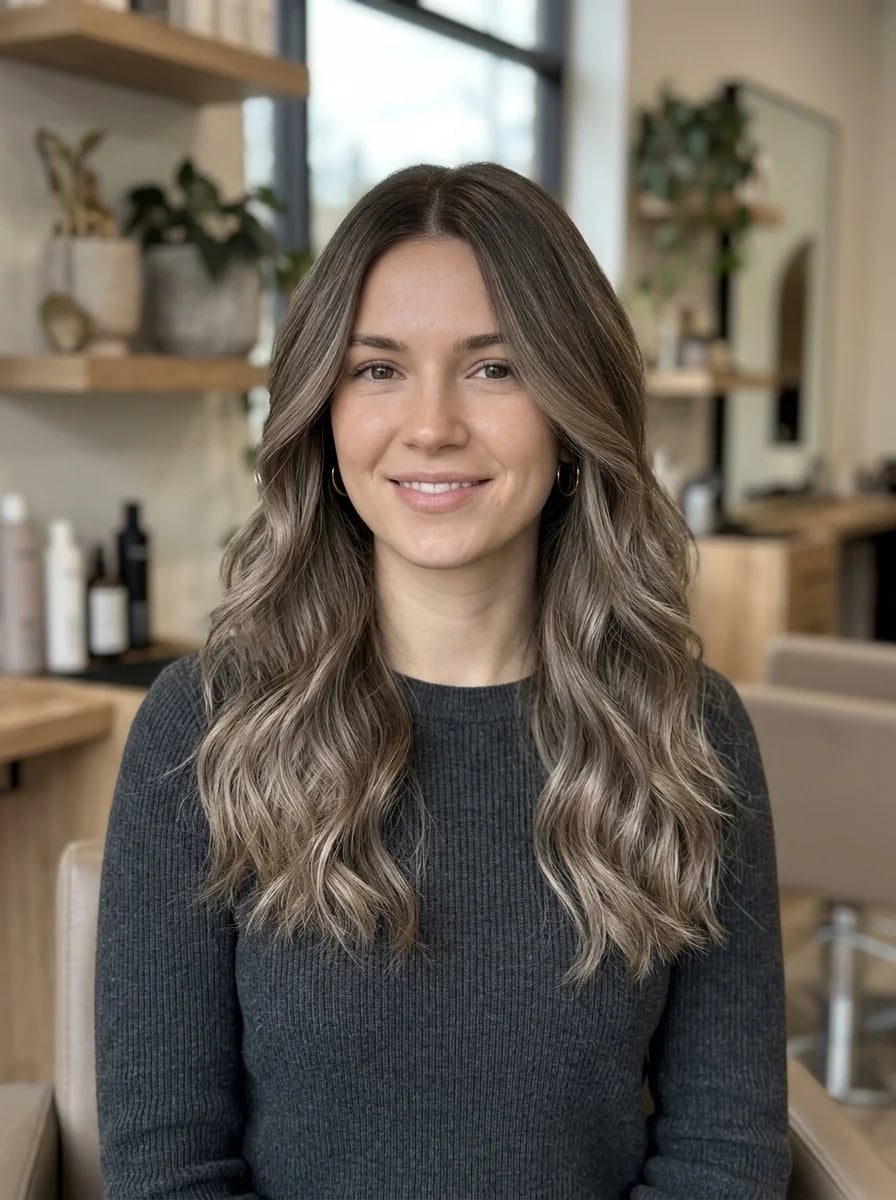 Mid-Back Wavy Hair With Beige Highlights — Simple Brunette Highlights
