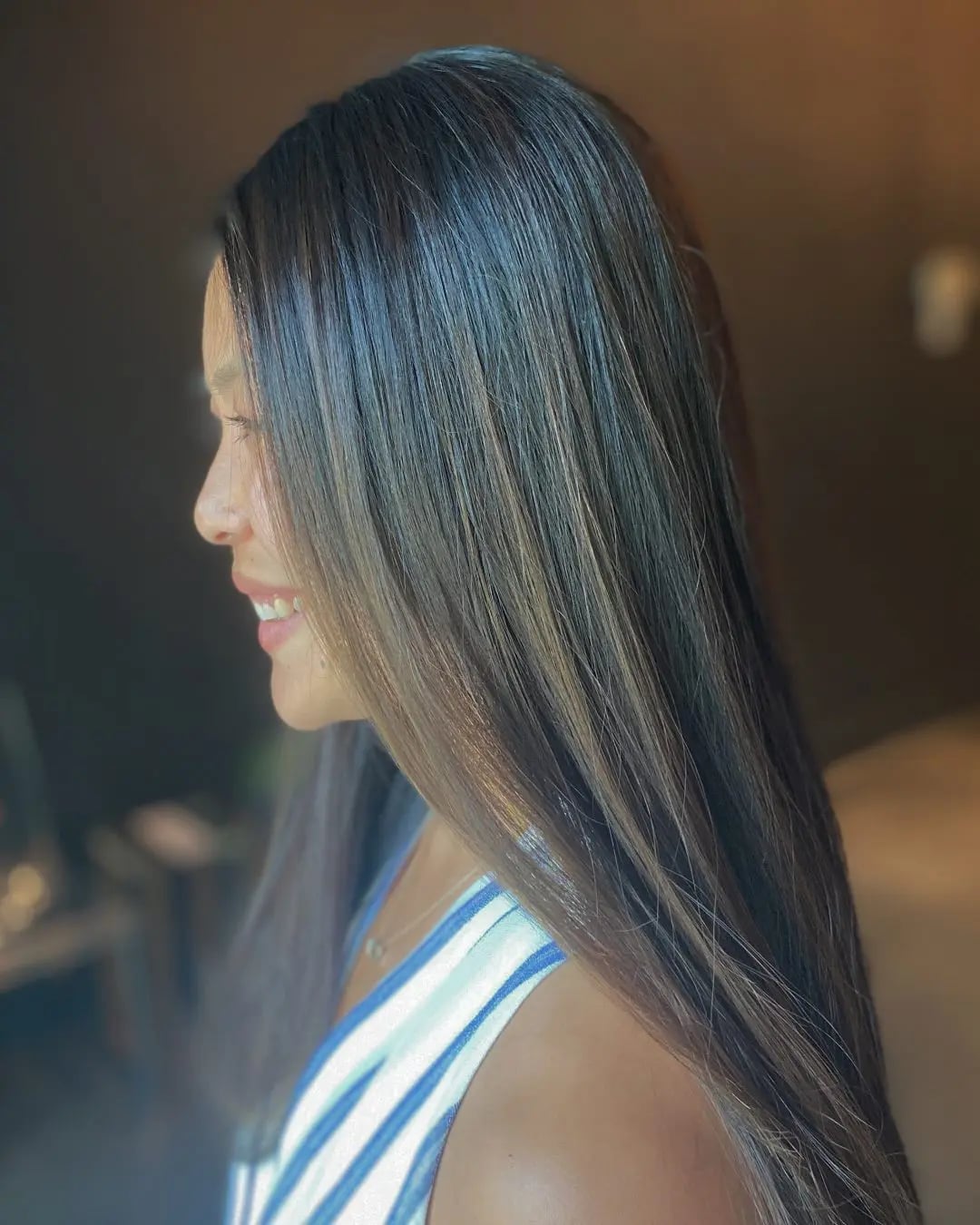 Long Straight Brunette With Very Fine Highlights — Simple Brunette Highlights