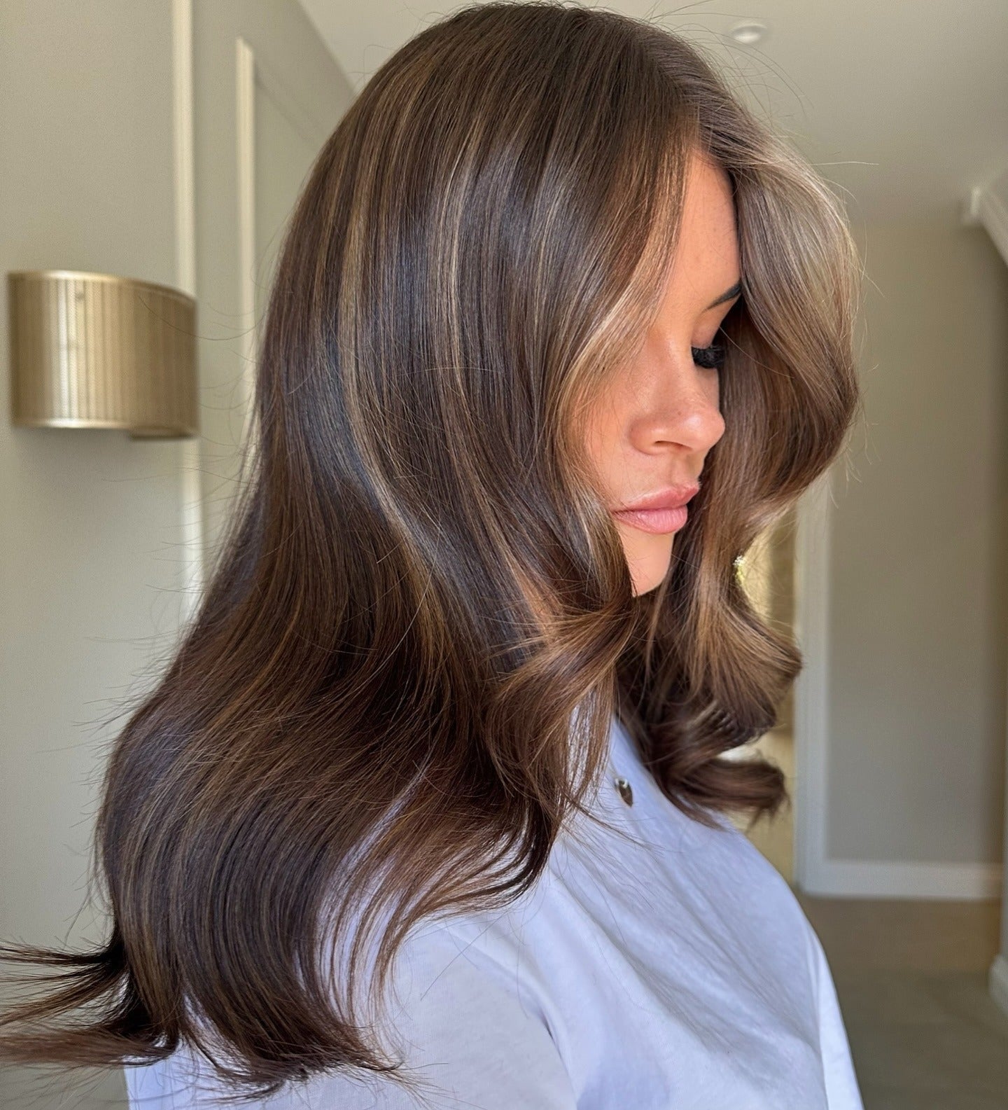 Medium Brown With Blonde Highlights Side Part — Simple Brunette Highlights