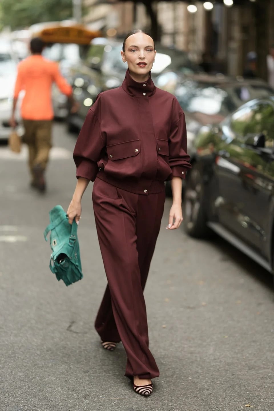 Casual Burgundy Trousers With Bomber Jacket — Simple Burgundy Pants Outfits