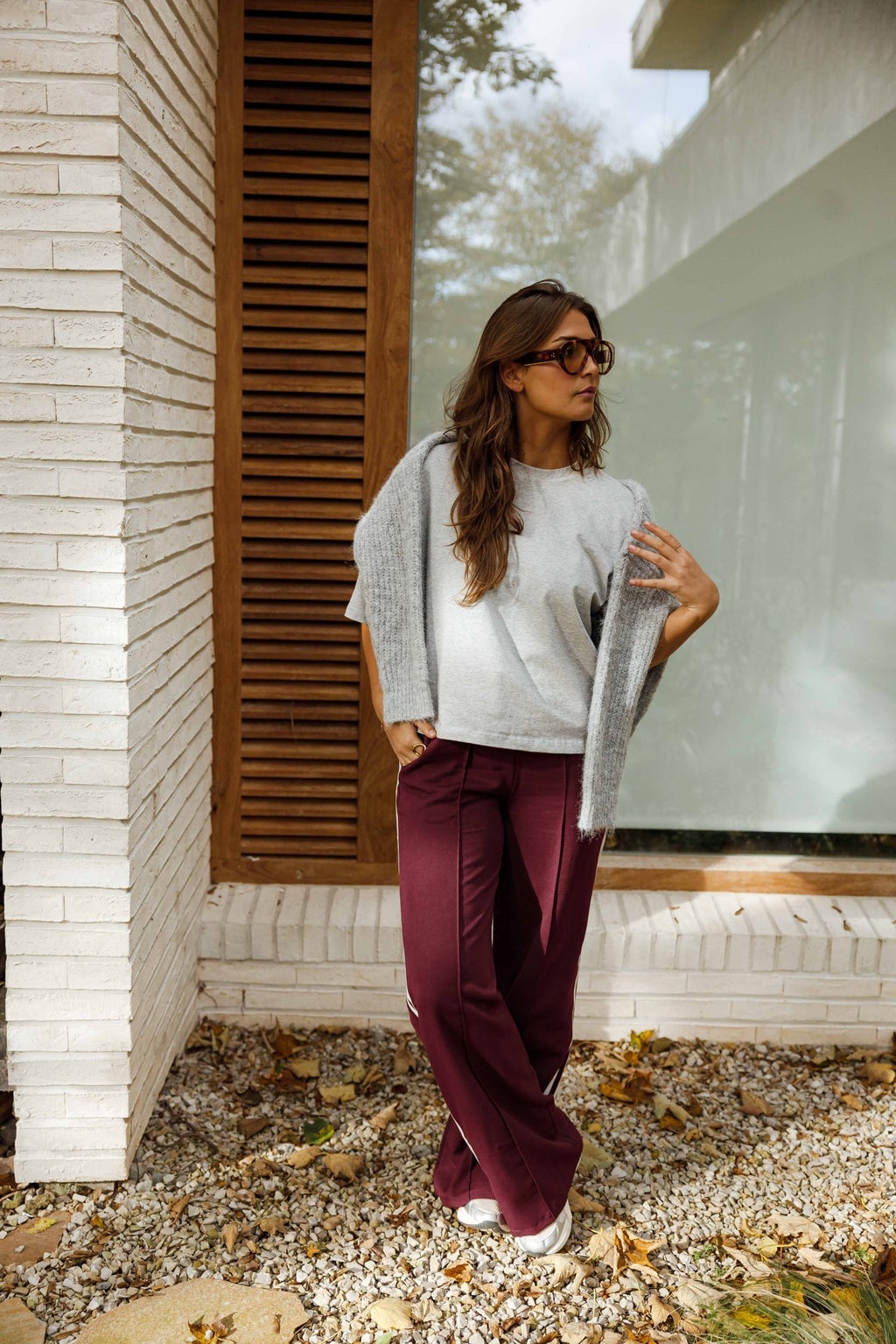 Burgundy Trousers With Draped Cardigan — Simple Burgundy Pants Outfits