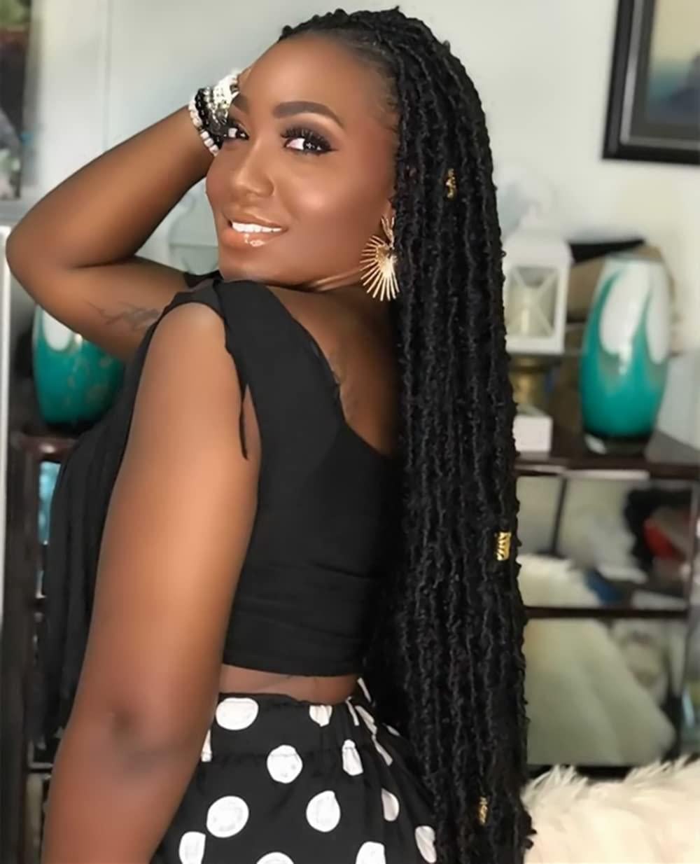 Mid-Back Butterfly Locs With Gold Beads Mid-Back Butterfly Locs With Gold Beads — Simple Butterfly Locs