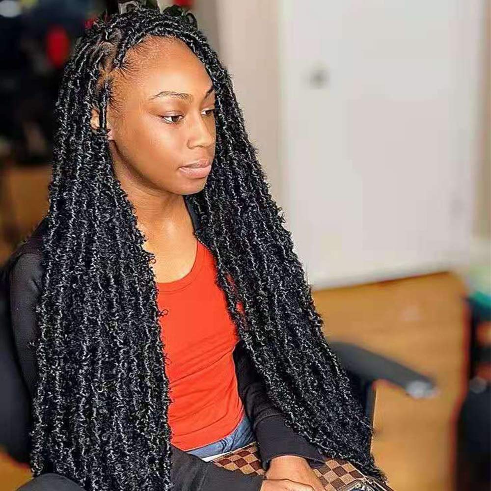 Mid-Back Black Butterfly Locs With Braids, Middle Mid-Back Black Butterfly Locs With Braids, Middle — Simple Butterfly Locs
