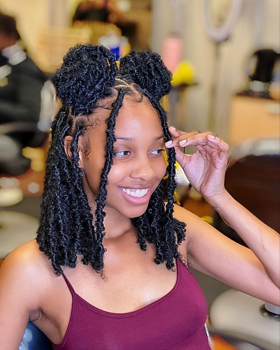 Shoulder Length Butterfly Locs Space Buns Shoulder Length Butterfly Locs Space Buns — Simple Butterfly Locs