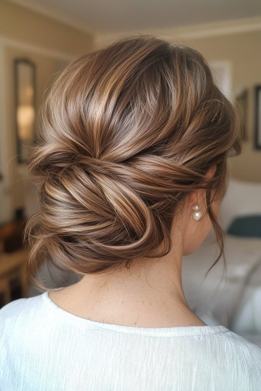 Brown Wavy Collarbone Updo Brown Wavy Collarbone Updo — Simple Casual Updo