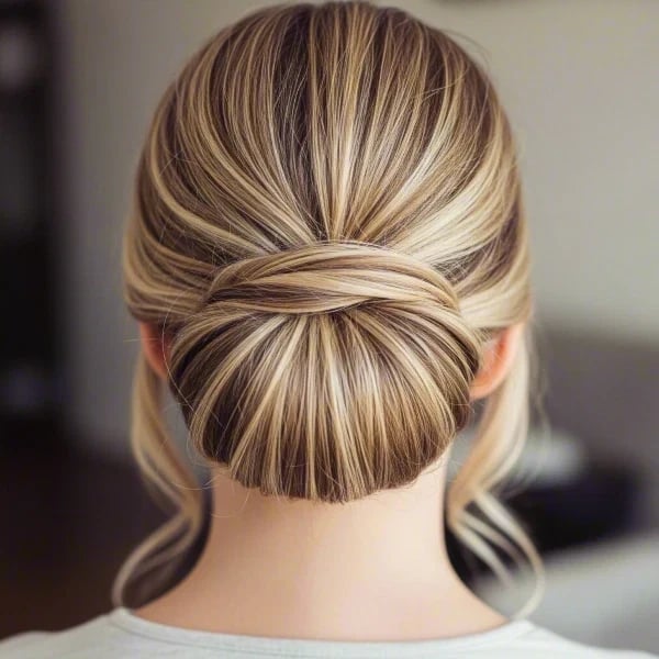 Blonde Smooth Low Bun, Collarbone Blonde Smooth Low Bun, Collarbone — Simple Casual Updo