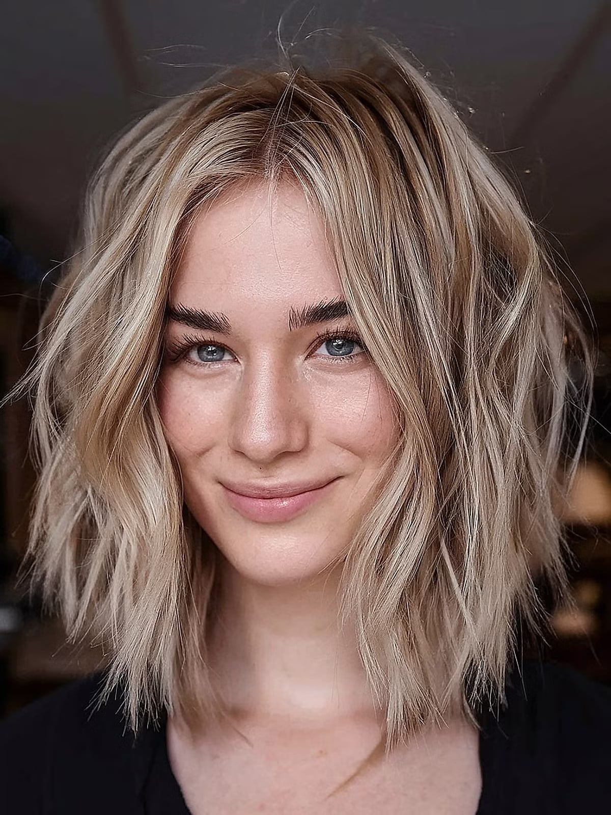 Textured Chin Bob With Subtle Highlights — Simple Choppy Layers